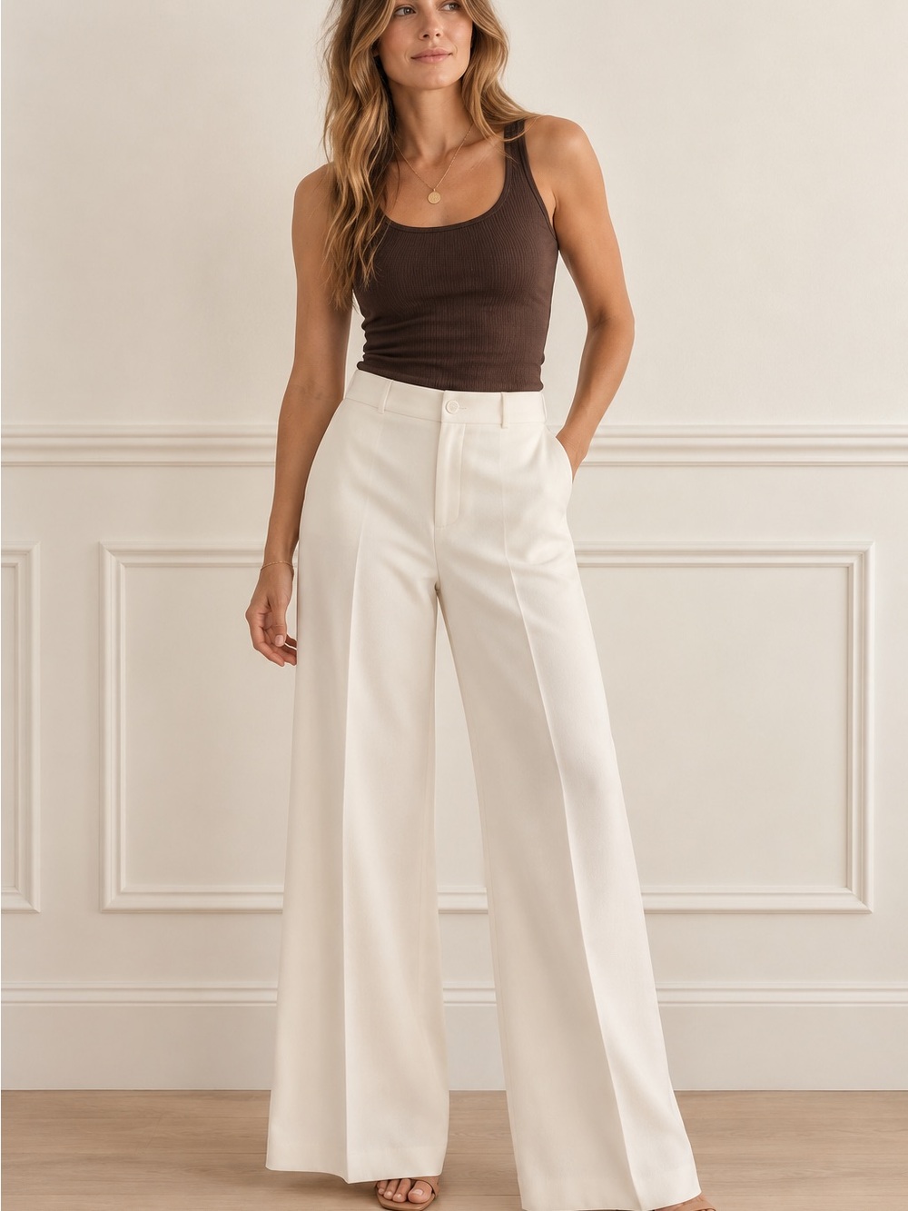 Vintage Saks Fifth Avenue 100% Silk Wide Leg Pants Ivory Altered to a size 2-4